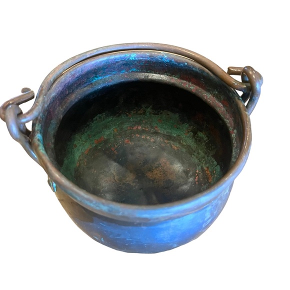Antique Hammered Forged Copper Pot|Kettle Primitive Cauldron Patinated - Picture 5 of 11